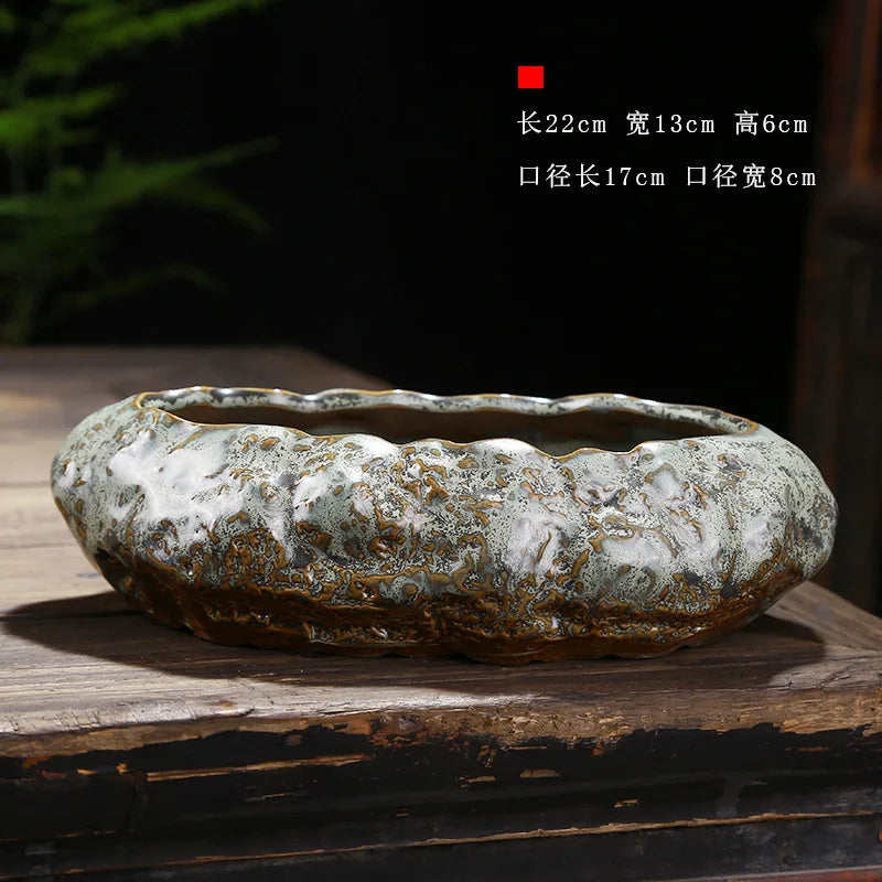 Retro ceramic small flower pot creative desktop home succulent green plant Wenzhu potted utensils Chinese garden handmade