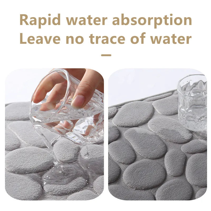 Cobblestone Embossed Home Bath Mat Bathroom Carpet Water Absorption Non-slip Memory Foam Absorbent Washable Rug Toilet Floor Mat