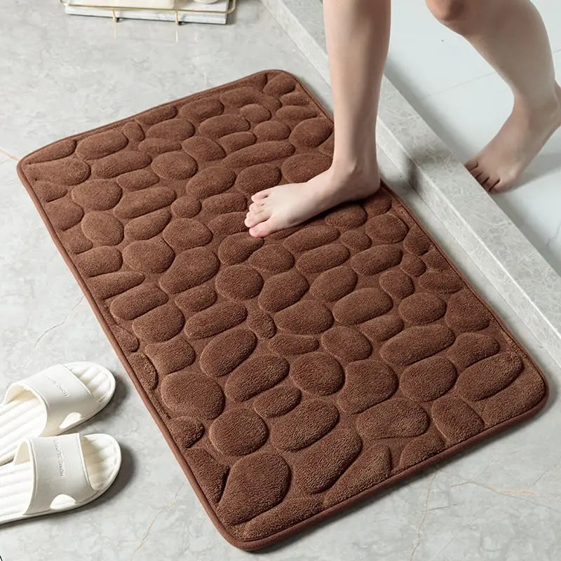 Cobblestone Embossed Home Bath Mat Bathroom Carpet Water Absorption Non-slip Memory Foam Absorbent Washable Rug Toilet Floor Mat