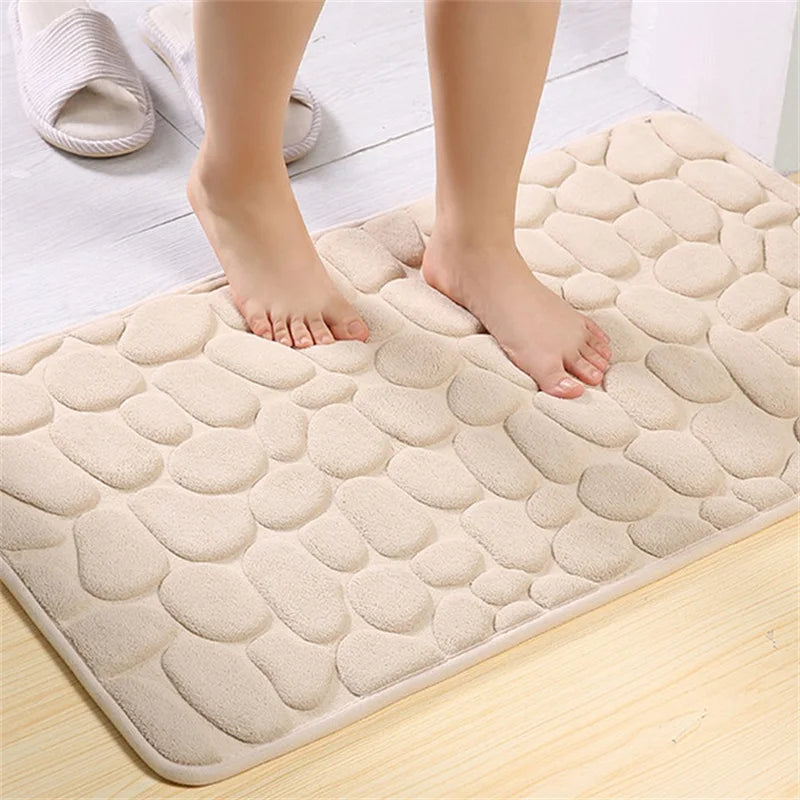 Cobblestone Embossed Home Bath Mat Bathroom Carpet Water Absorption Non-slip Memory Foam Absorbent Washable Rug Toilet Floor Mat