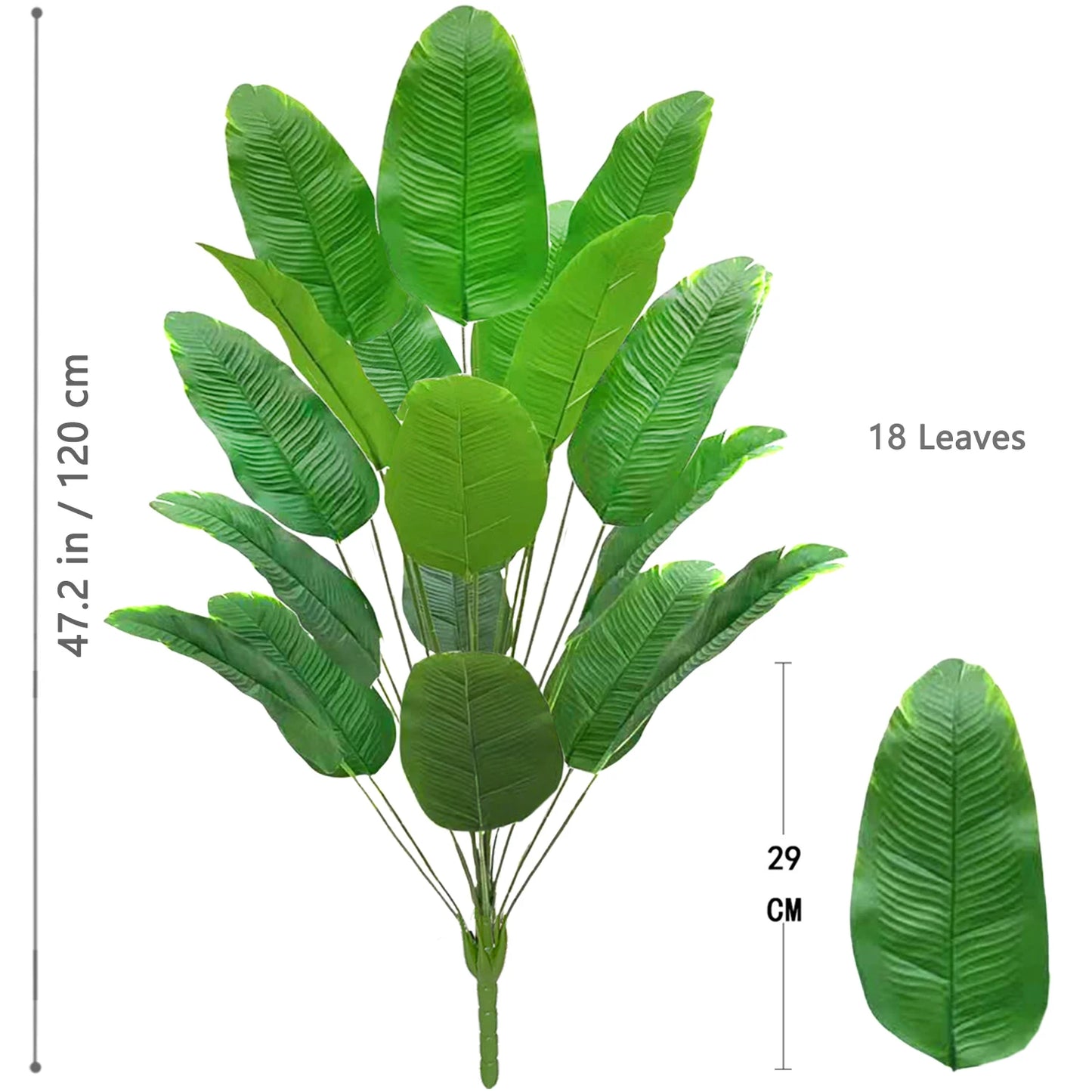 60-90-120cm(47.2in) Artificial Tropical Palm Tree Fake Banana Plant Leaves Real Touch Strelitzia Plastic Plant for Home Garden