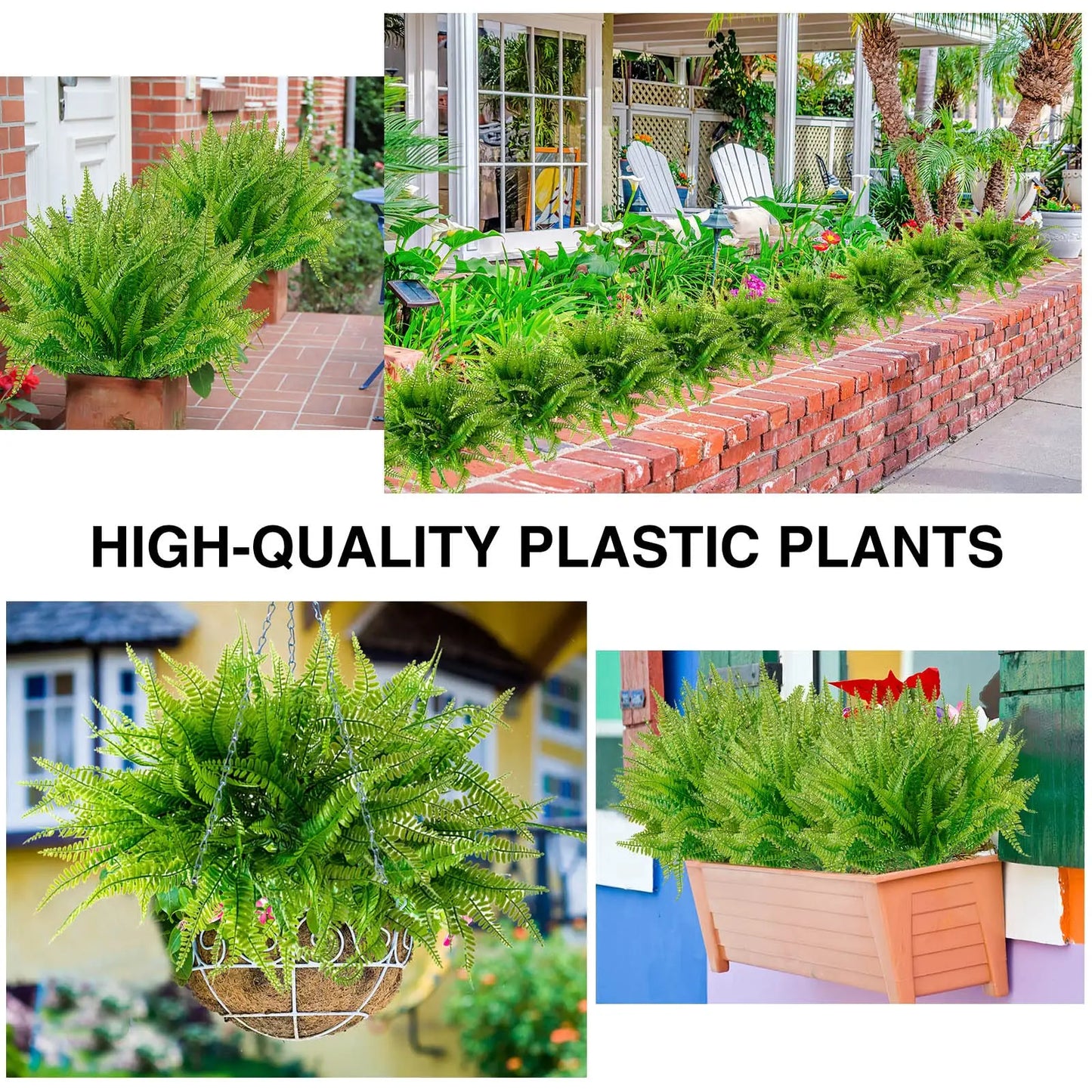 4 Bundles Artificial Plants Fake Boston Ferns Bushes Faux Shrubs Greenery UV Resistant Plant for Home Garden Outdoor Yard Decor