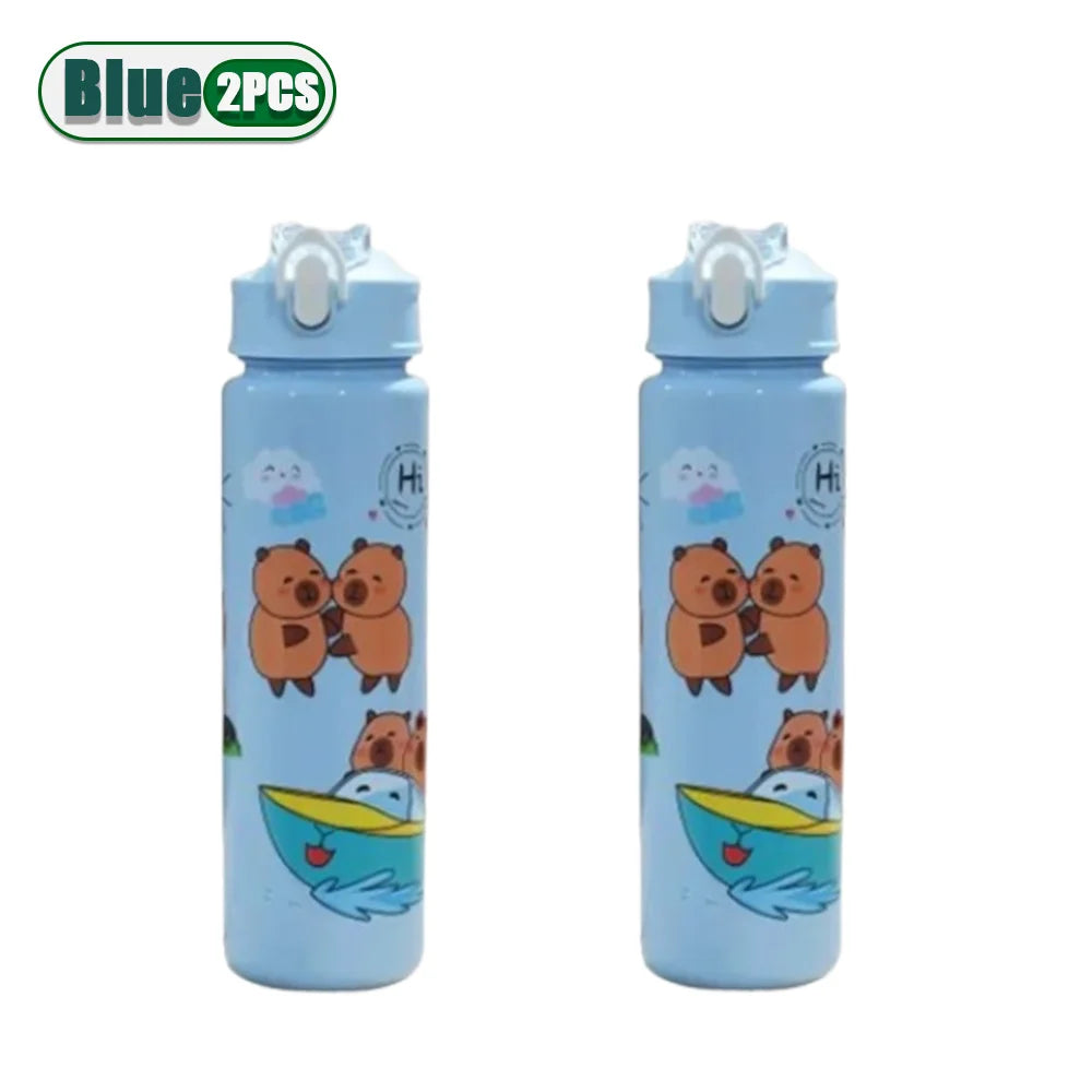 1/2/4PCS 750ml Capybara Straw Mug Cute Kids Water Bottle with Adjustable Strap Portable Cartoon Design School Student Drinkware