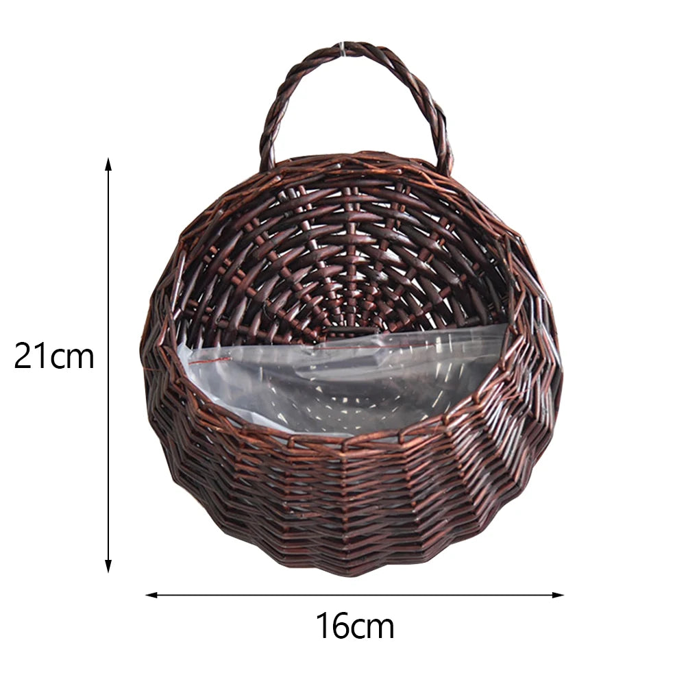 Hanging Planter Wall Mounted Basket Handmade Wicker Flower Pot Woven Rattan Flower Plant Basket Balcony Garden Home Decor