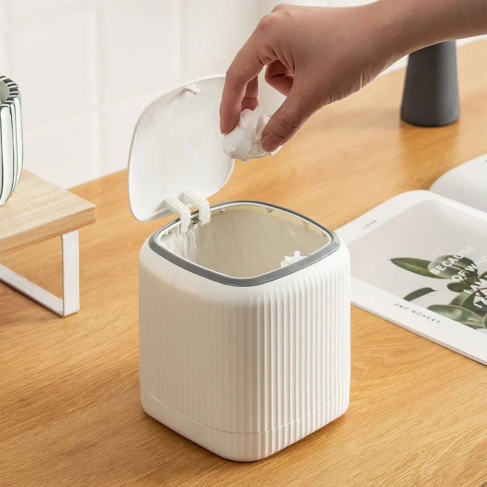 Desktop Trash Can with Lid In/Outside Double barrels Garbage Waste Bin Organizer Bedroom Office Desk Storage Box Durable Plastic