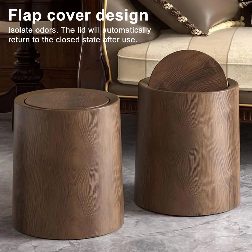 Bathroom Trash Can Round Garbage Bin with Swing Lid Large Capacity Easy to Clean Kitchen Waste Bin Decoration