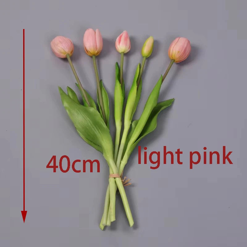 5pcs/Bouquet New Silicone Tulip Artificial Flower 40cm Real Touch Fake Plant B For Wedding Decoration Home Garen Acceeeories