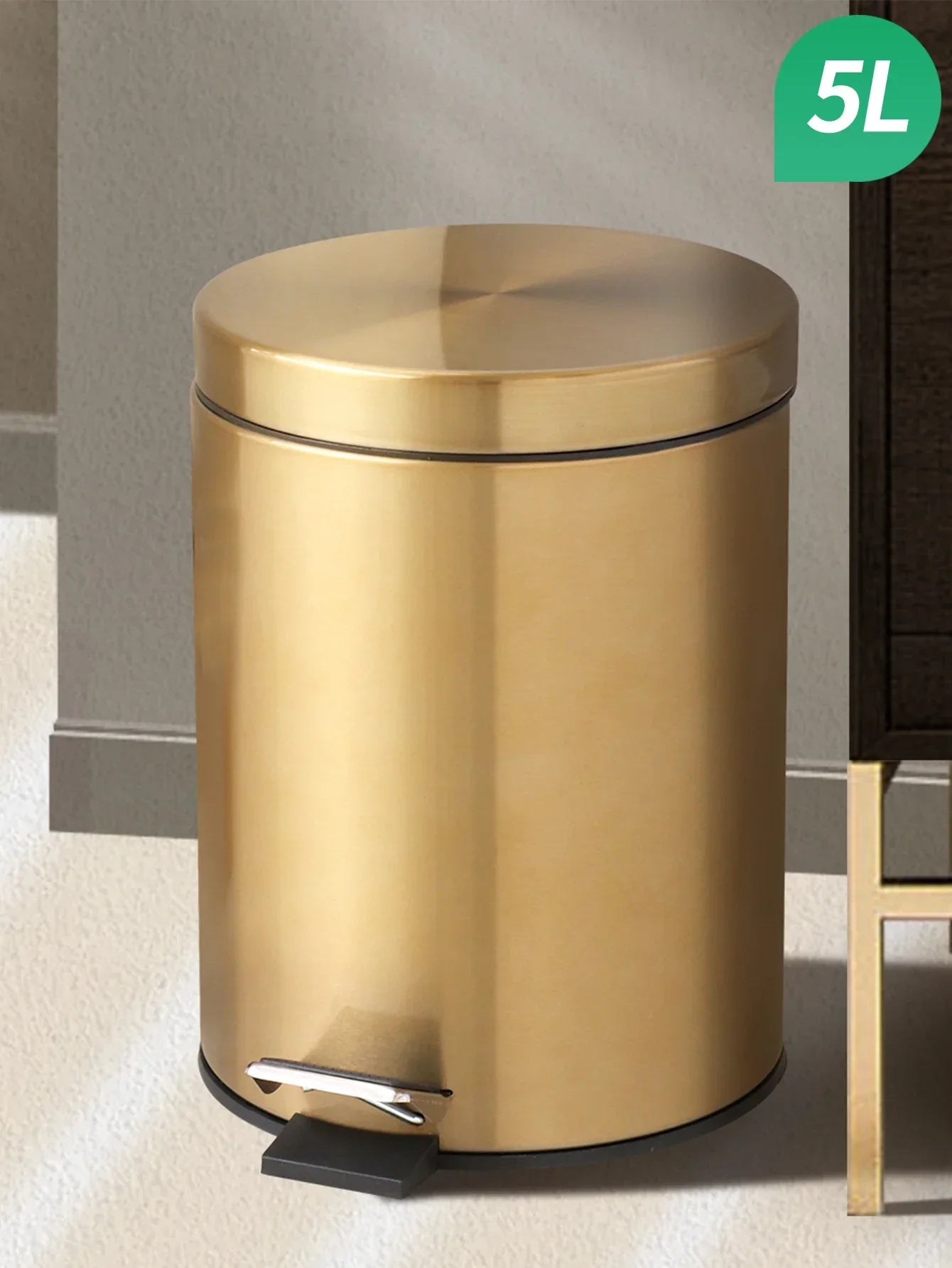 Modern 5L Stainless Steel Champagne Silent Hotel Bathroom Dust Bin and Kitchen Household Metal Waterproof Garbage Can Gold Foot