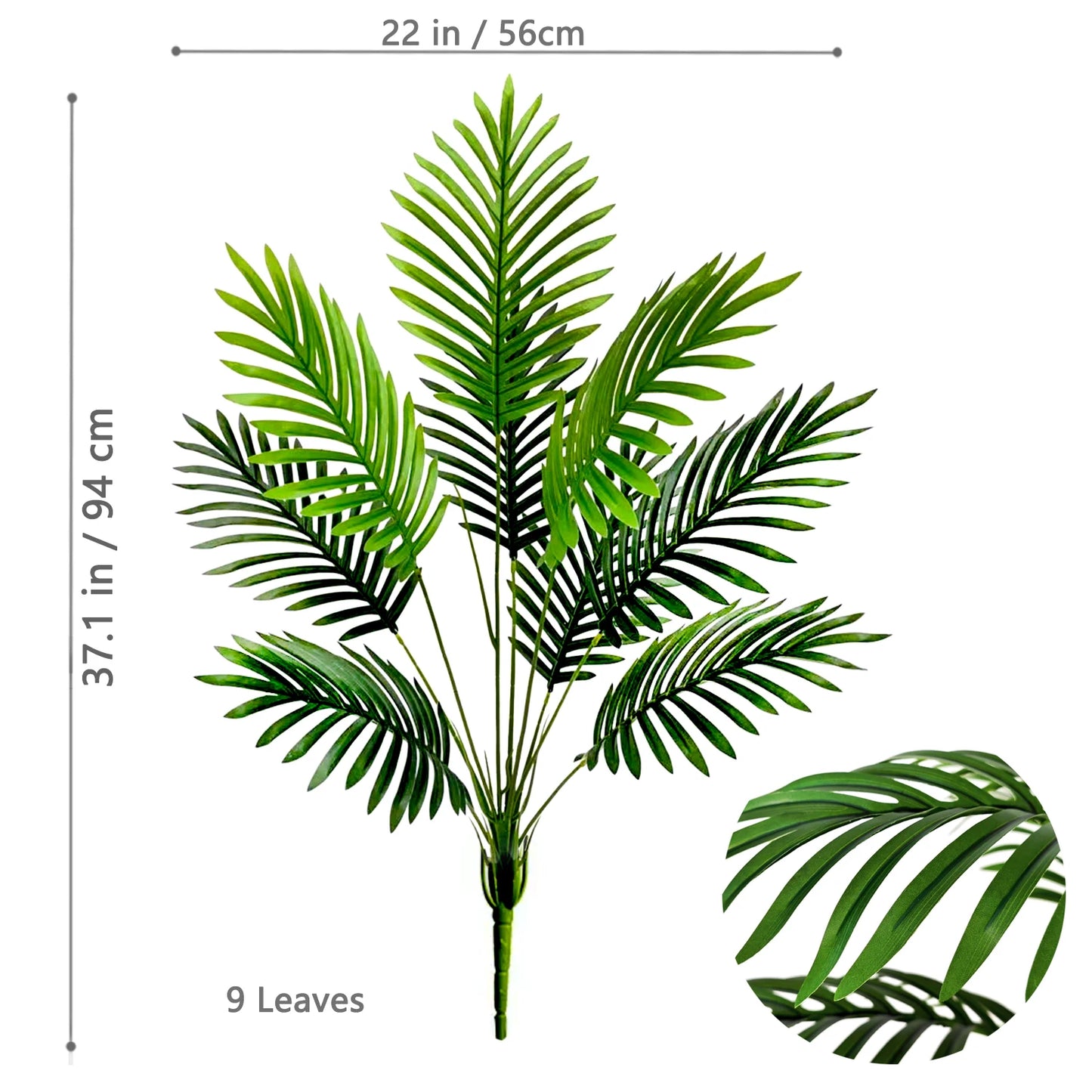 66-125cm(49.2in) Artificial Palm Tree Tropical Fake Plant Green Plastic Palm Leaf Branches Suitable for Home Garden Decoration