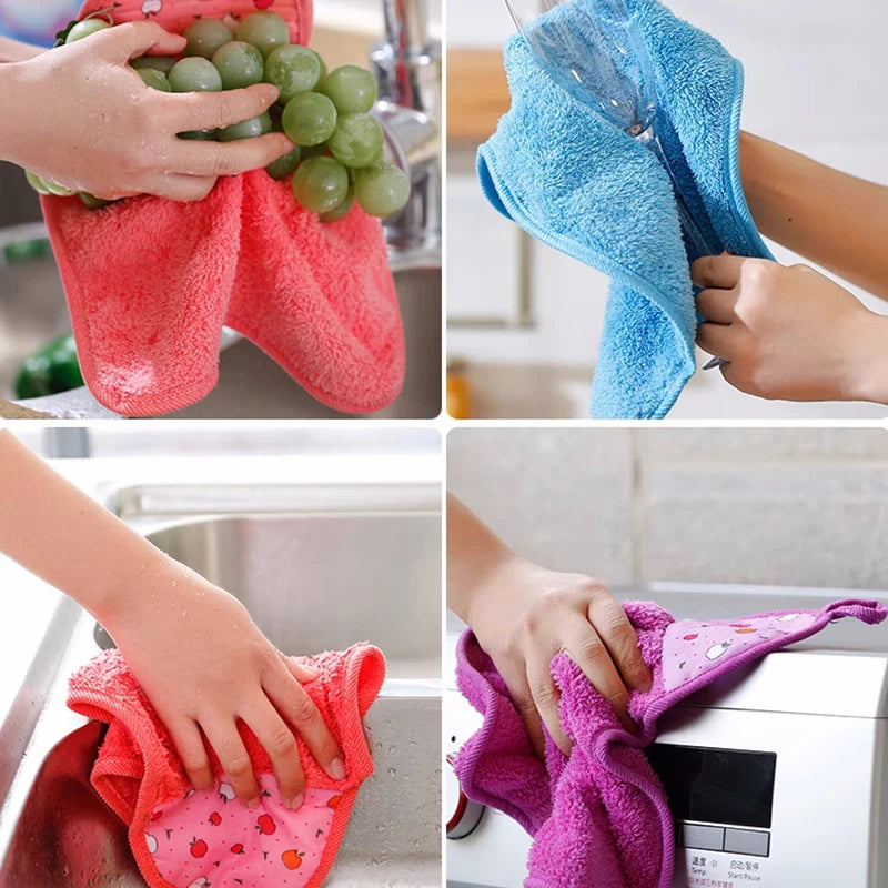 1/3/5PCS Coral Fleece Fingertip Towel Hanging Towel for Wiping Hands Household Dishwashing Cloth Kitchen Bathroom Clean Supplies