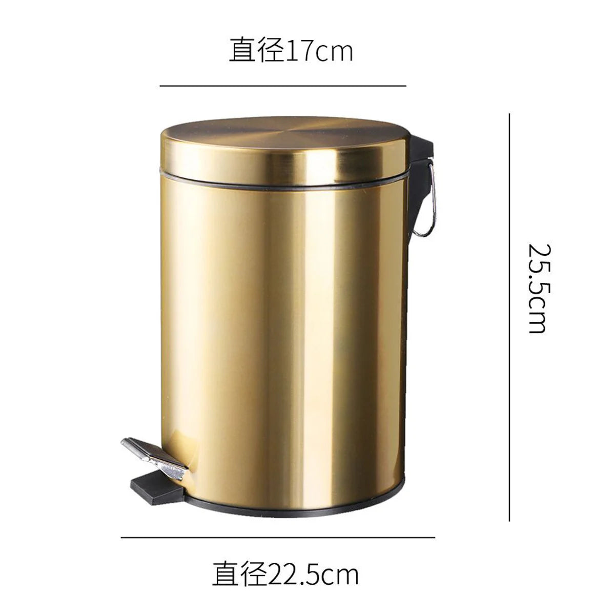 Modern 5L Stainless Steel Champagne Silent Hotel Bathroom Dust Bin and Kitchen Household Metal Waterproof Garbage Can Gold Foot