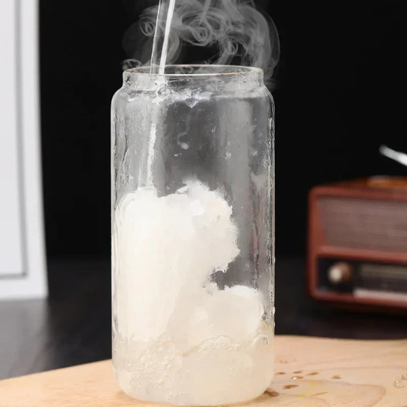 Glass Straw Cup with Dustproof Wooden Lid Heat-resisting Transparent Glass Bottle Breakfast Cola Milk Drinking Cups Holiday Gift