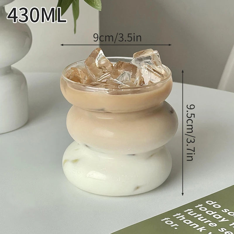 Glass Drinkware Cold Coffee Cups Latte Coffee Glass Iced Juice Milk Water Bottle Aesthetic Cup Wine Cocktail Glass כוסות לקפה קר