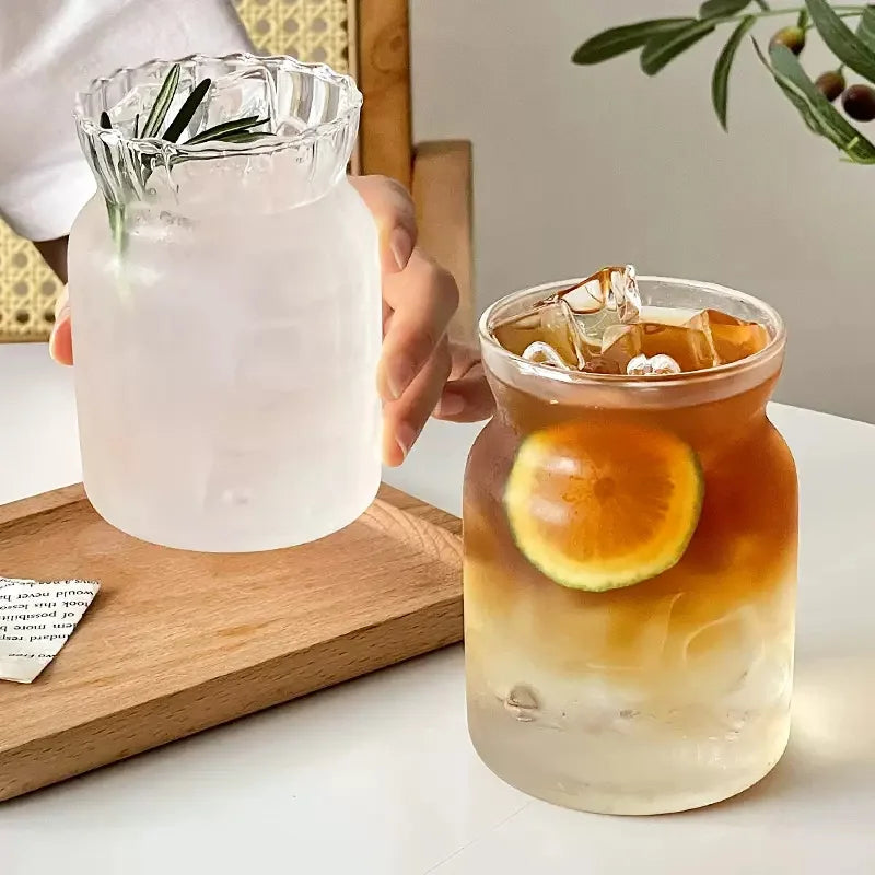 Glass Drinkware Cold Coffee Cups Latte Coffee Glass Iced Juice Milk Water Bottle Aesthetic Cup Wine Cocktail Glass כוסות לקפה קר