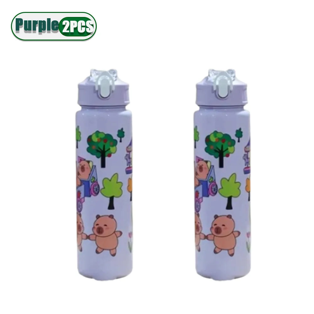 1/2/4PCS 750ml Capybara Straw Mug Cute Kids Water Bottle with Adjustable Strap Portable Cartoon Design School Student Drinkware