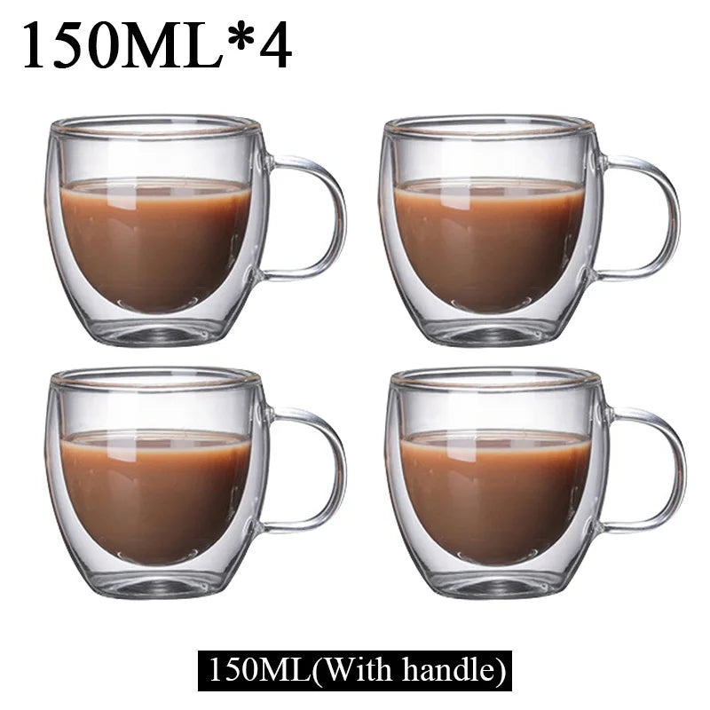 150/250/350/450ml Heat Resistant Double Wall Coffee Cup Transparent Glass Whiskey Tea Milk Cups Cold Beverage Wine Mug Drinkware