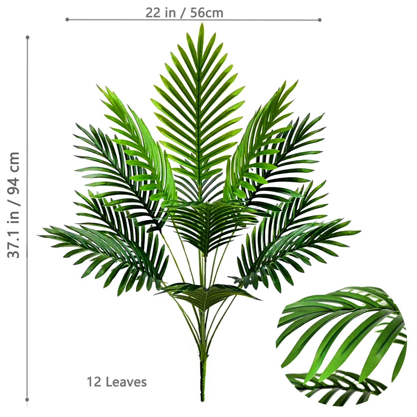 66-125cm(49.2in) Artificial Palm Tree Tropical Fake Plant Green Plastic Palm Leaf Branches Suitable for Home Garden Decoration