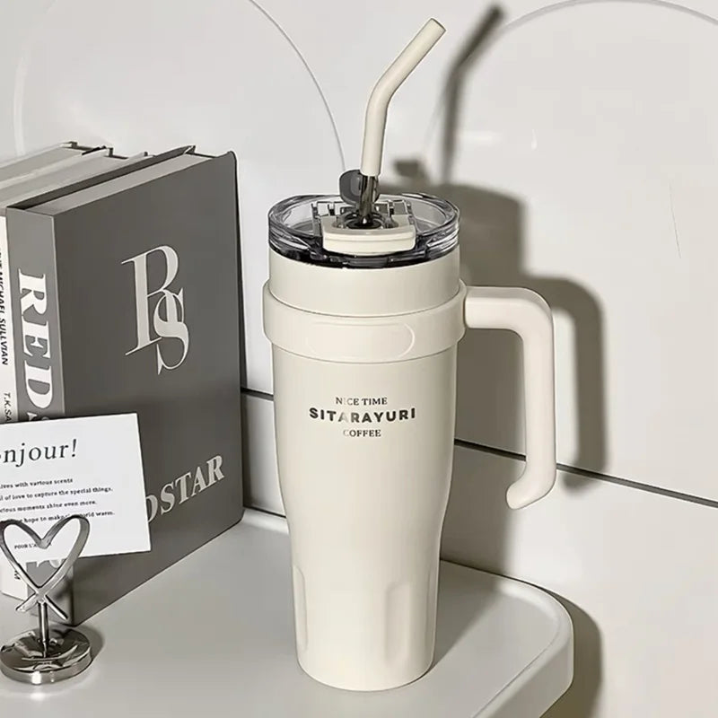 2025 New Sitarayuri Large Capacity 304 Stainless Steel Inner Handle Cup Office Insulation Cold Straw Cup Daily Drinking Cup