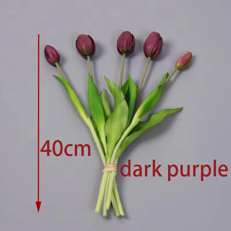 5pcs/Bouquet New Silicone Tulip Artificial Flower 40cm Real Touch Fake Plant B For Wedding Decoration Home Garen Acceeeories
