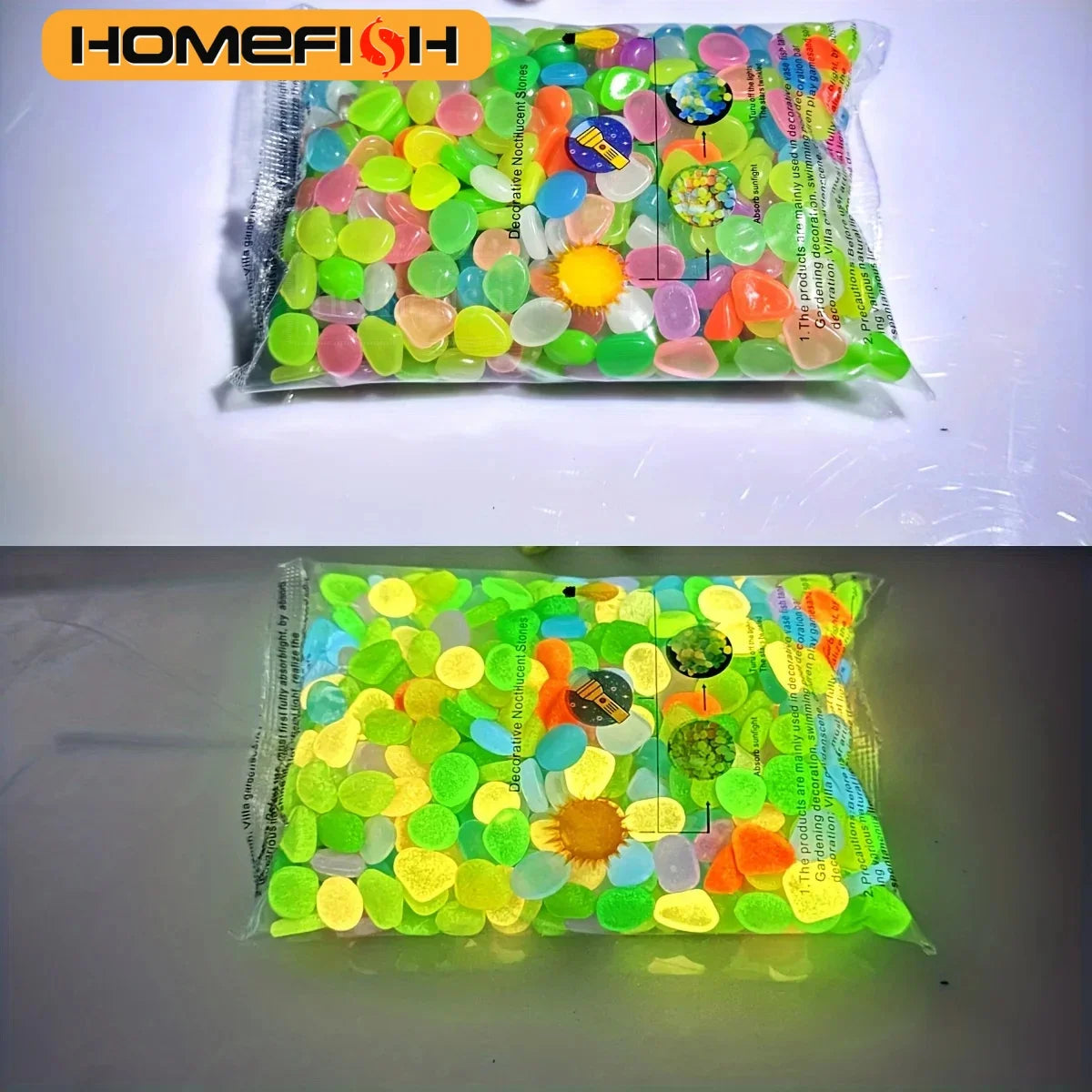 100pcs Glow In The Dark Pebbles Resin Luminous Stones For Landscape Garden Paths Potted Plants Parks Aquarium Decor