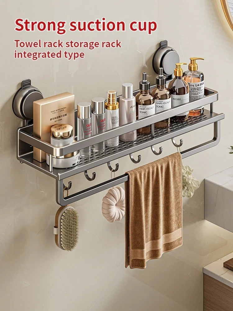 No Drill Suction Cup Suction Bathroom Rack Bathroom Shelf Toilet Space Aluminum Hanging Rack Bathroom Organizer Hang On The Wall