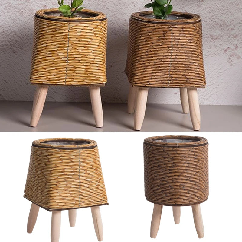Vine Woven Wooden Frame Flower Stand As A Souvenir For Home Decor Indoor Decoration Desktop Green Ivy Succulent Potted Plant