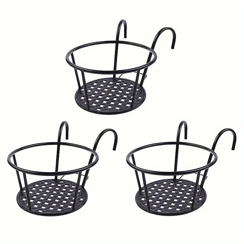 One pack of 3 iron art hanging flower pots with hanging hooks, metal plant planting hanging basket, detachable, for balcony, fen