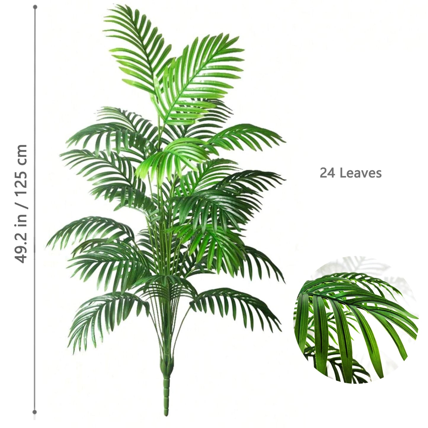 66-125cm(49.2in) Artificial Palm Tree Tropical Fake Plant Green Plastic Palm Leaf Branches Suitable for Home Garden Decoration