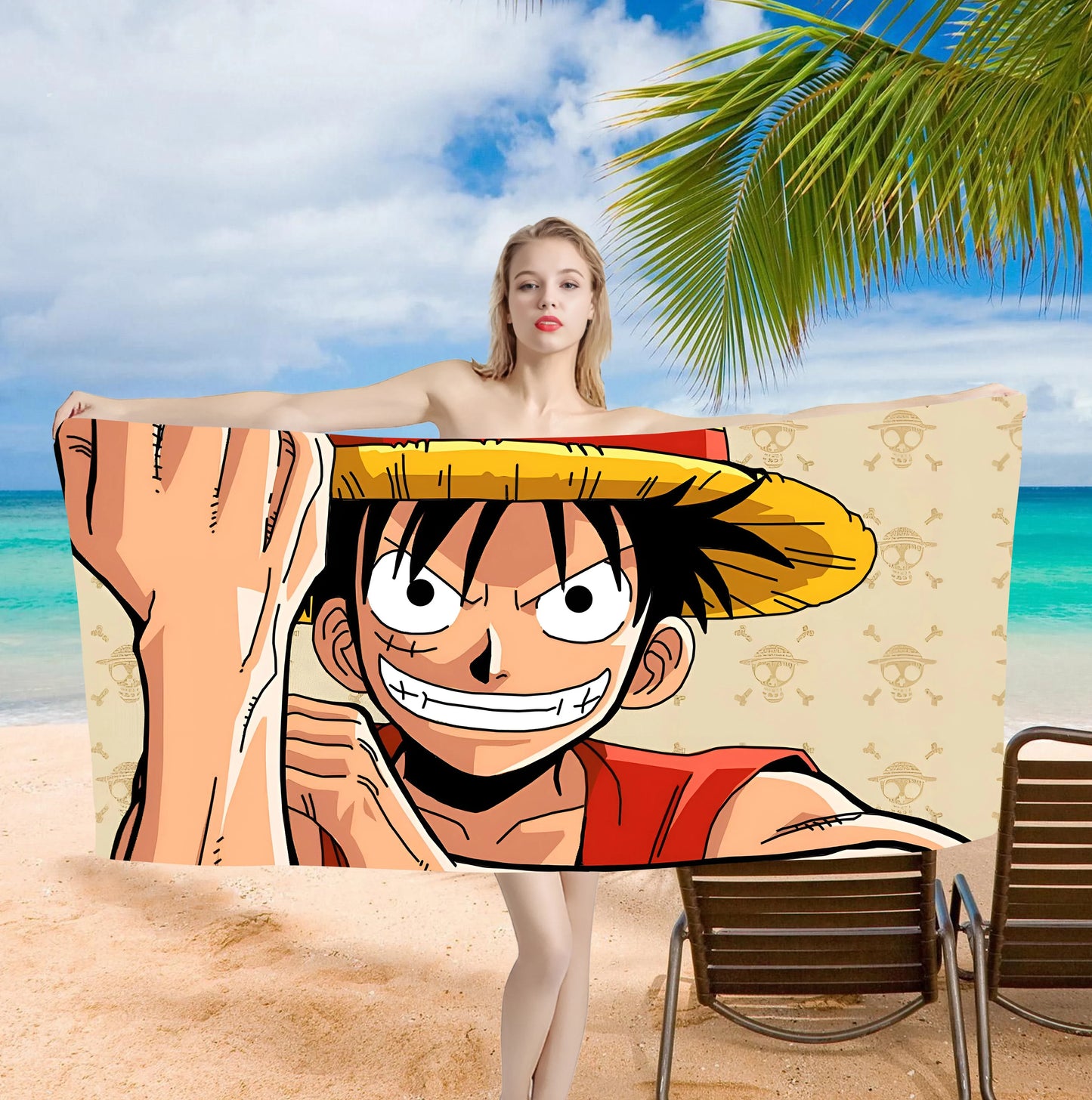 One Piece Luffy Bath Towel - Anime Design, Soft Absorbent, Perfect for Fans, Adds Adventure to Your Beach Days