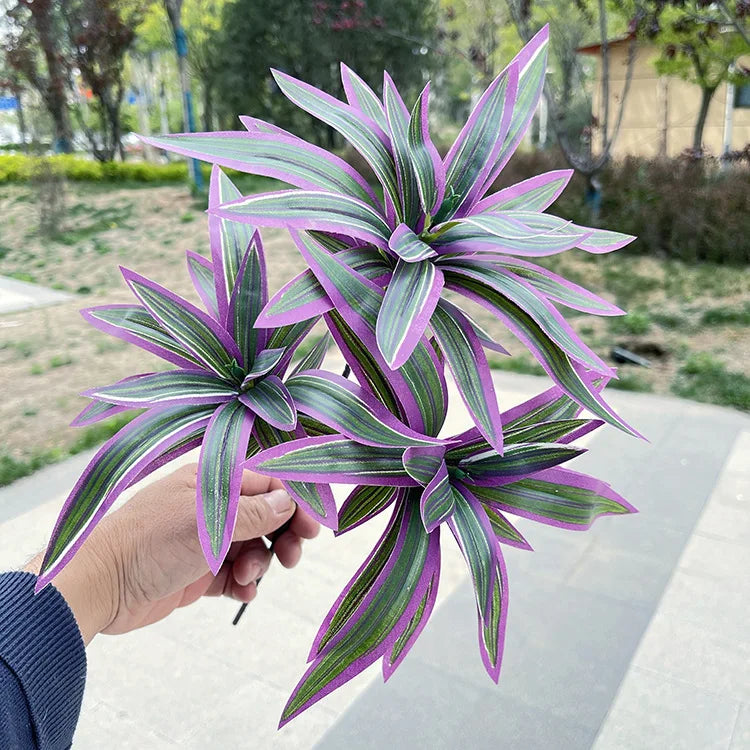36cm 3 Heads Artificial Palm Tree Plastic Bamboo Branch Tropical Potted Plants Fake Grass For Home Desktop Plant Wall Decoration