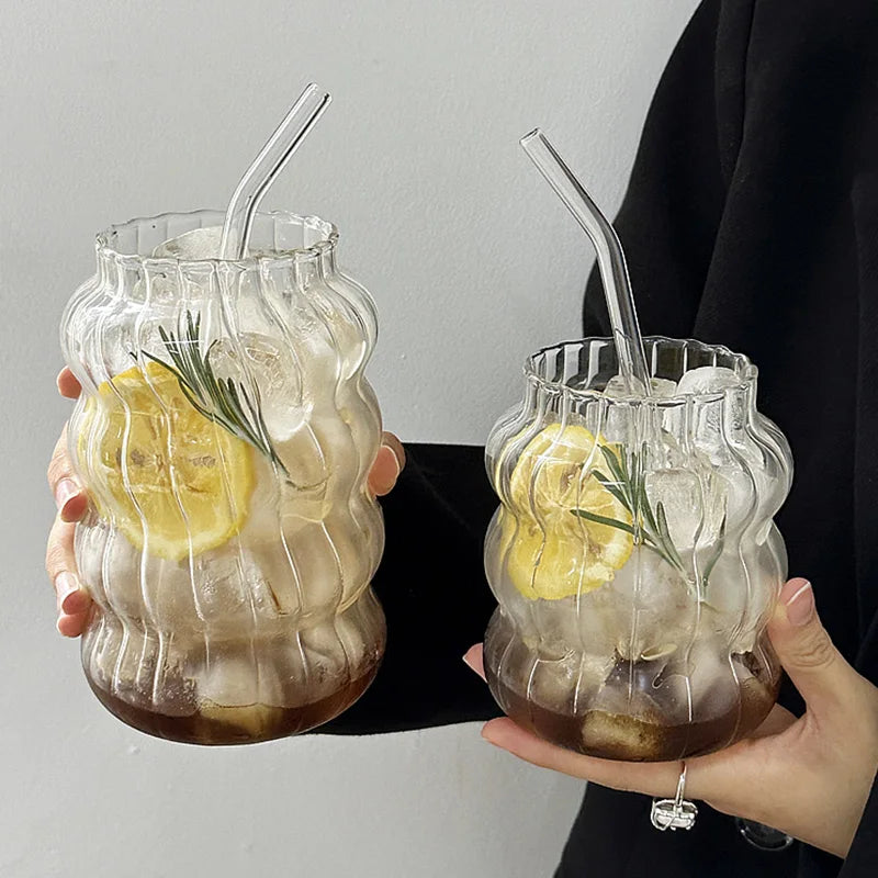 Glass Drinkware Cold Coffee Cups Latte Coffee Glass Iced Juice Milk Water Bottle Aesthetic Cup Wine Cocktail Glass כוסות לקפה קר