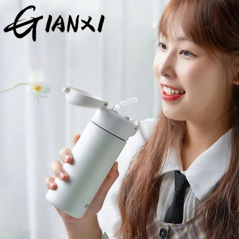 GIANXI Bouncing Straw Thermos Cup Stainless Steel Termos Water Bottle Simple Ins Style Portable Insulated Cups Drinkware