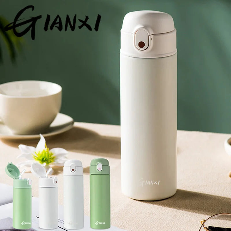 GIANXI Bouncing Straw Thermos Cup Stainless Steel Termos Water Bottle Simple Ins Style Portable Insulated Cups Drinkware
