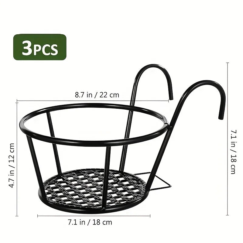 One pack of 3 iron art hanging flower pots with hanging hooks, metal plant planting hanging basket, detachable, for balcony, fen