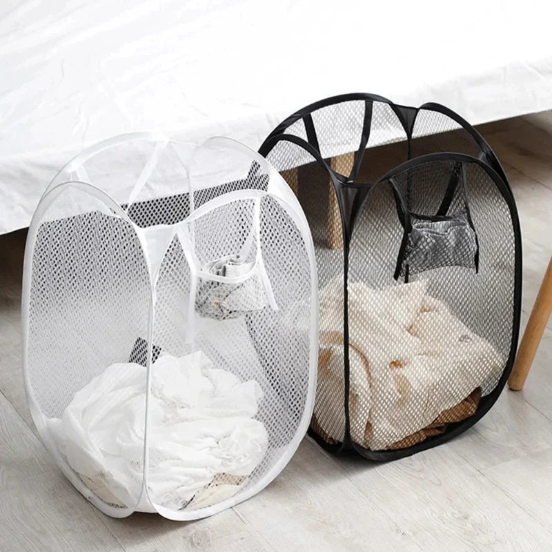 Dirty Clothes Basket Large Capacity Mesh Laundry Basket Ventilated Foldable Easy Storage Portable Bathroom Clothes Organizer Bag