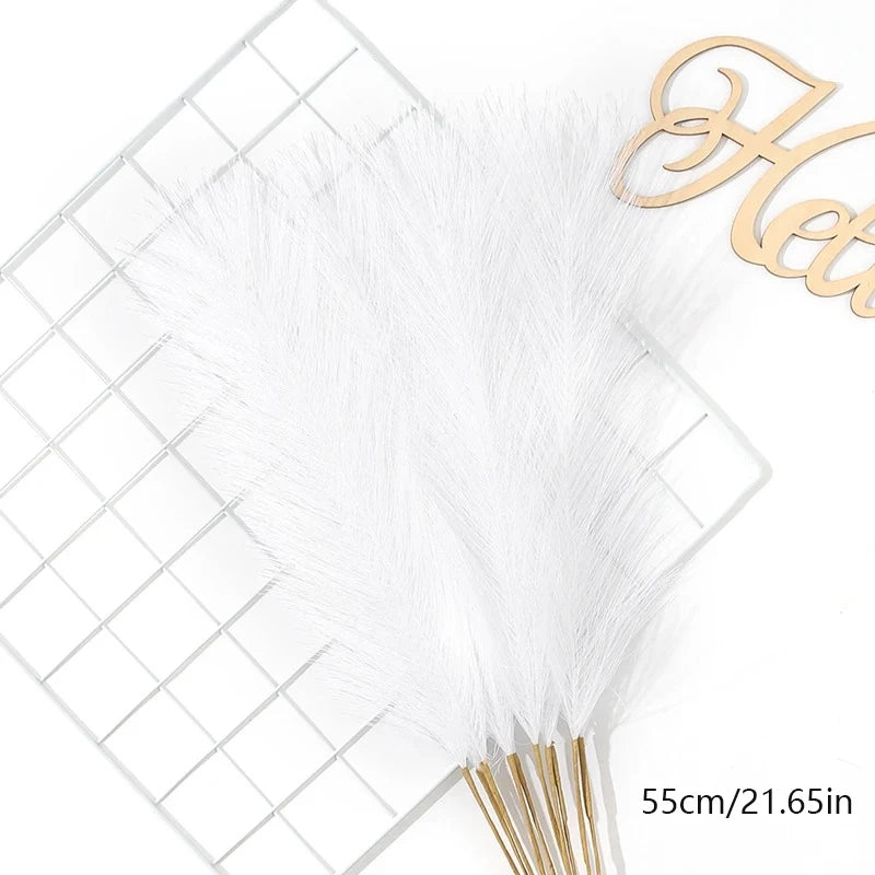 7Pcs White Pampas Grass Artificial Flower Pompass Branches for Home Room Decor DIY Fake Reed Bouquet Garden Wedding Decoration