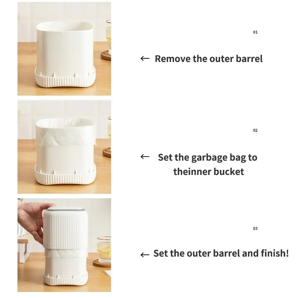 Desktop Trash Can with Lid In/Outside Double barrels Garbage Waste Bin Organizer Bedroom Office Desk Storage Box Durable Plastic