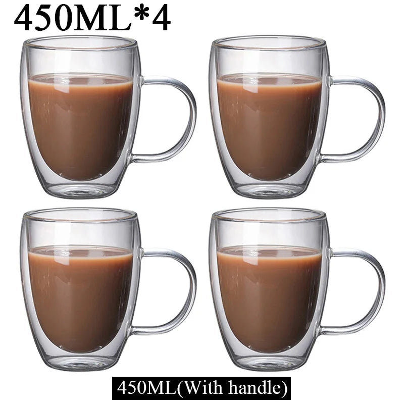 150/250/350/450ml Heat Resistant Double Wall Coffee Cup Transparent Glass Whiskey Tea Milk Cups Cold Beverage Wine Mug Drinkware