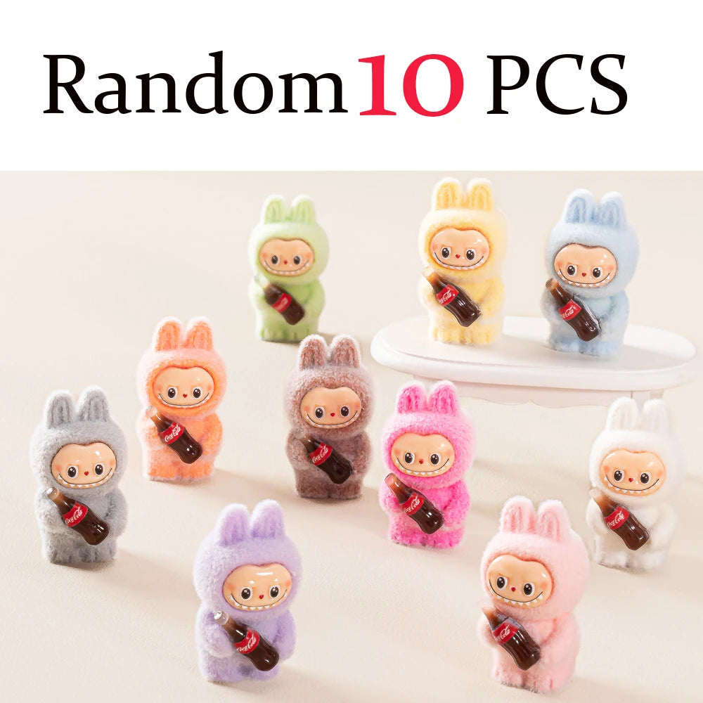 1-10pcs Lovely Lububu Coke Bottle Flocked DIY Action Figure Decorative Pendant Desktop Dolls Car Ornaments Toy Christmas Gifts