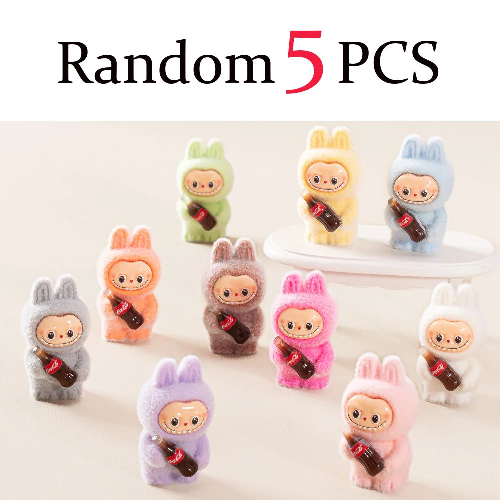 1-10pcs Lovely Lububu Coke Bottle Flocked DIY Action Figure Decorative Pendant Desktop Dolls Car Ornaments Toy Christmas Gifts
