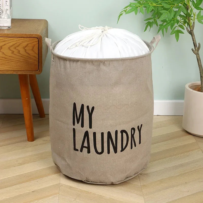 Cotton and Linen Laundry Basket Household Foldable Laundry Basket Waterproof Clothes and Toys Storage Bucket Laundry Supplies