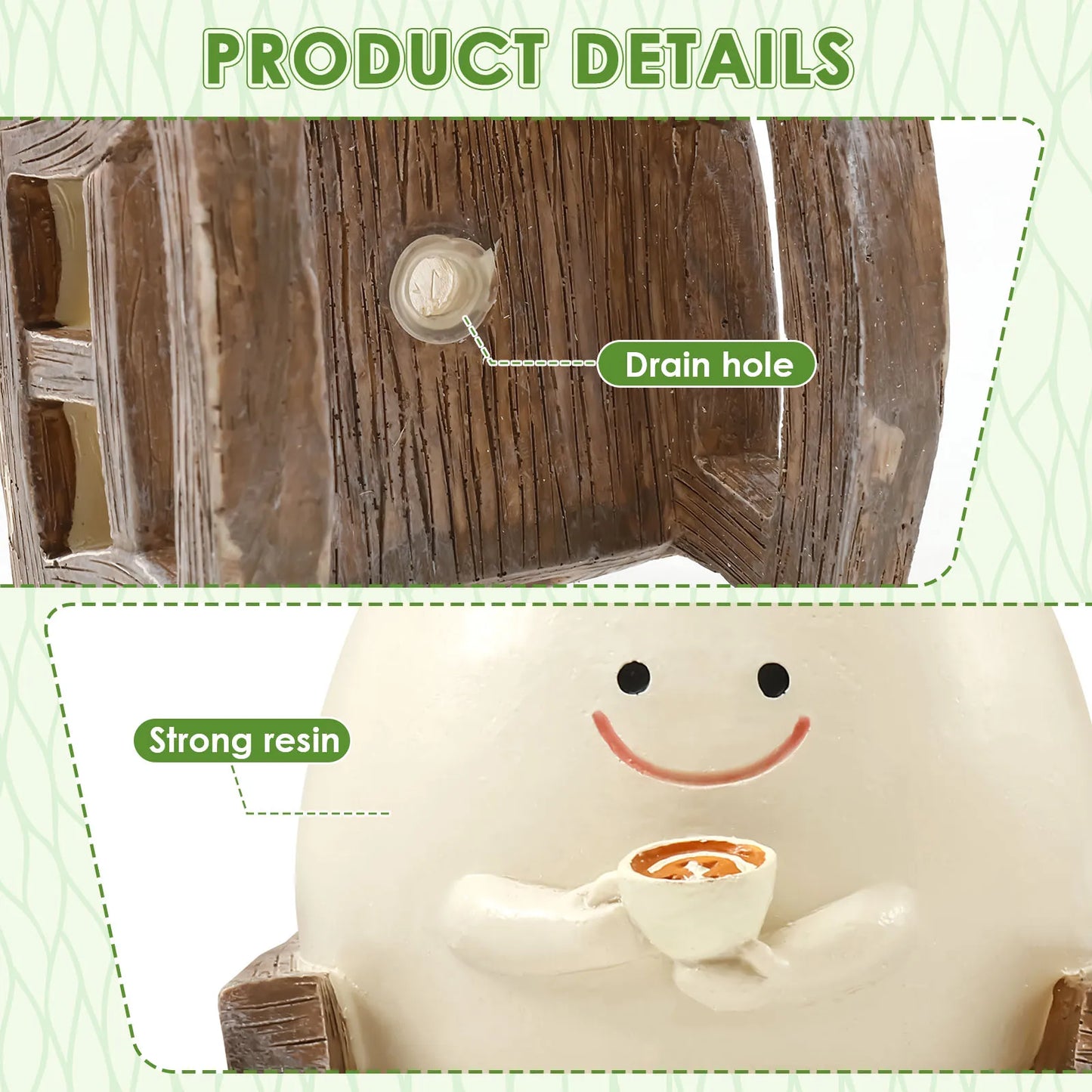 Resin Smile Face Planter for Indoor Plant Unique Rocking Chair Plant Pot with Drainage Hole Funny Small Pot for Indoor Outdoor