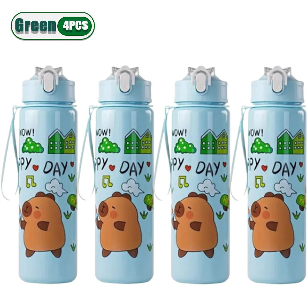1/2/4PCS 750ml Capybara Straw Mug Cute Kids Water Bottle with Adjustable Strap Portable Cartoon Design School Student Drinkware
