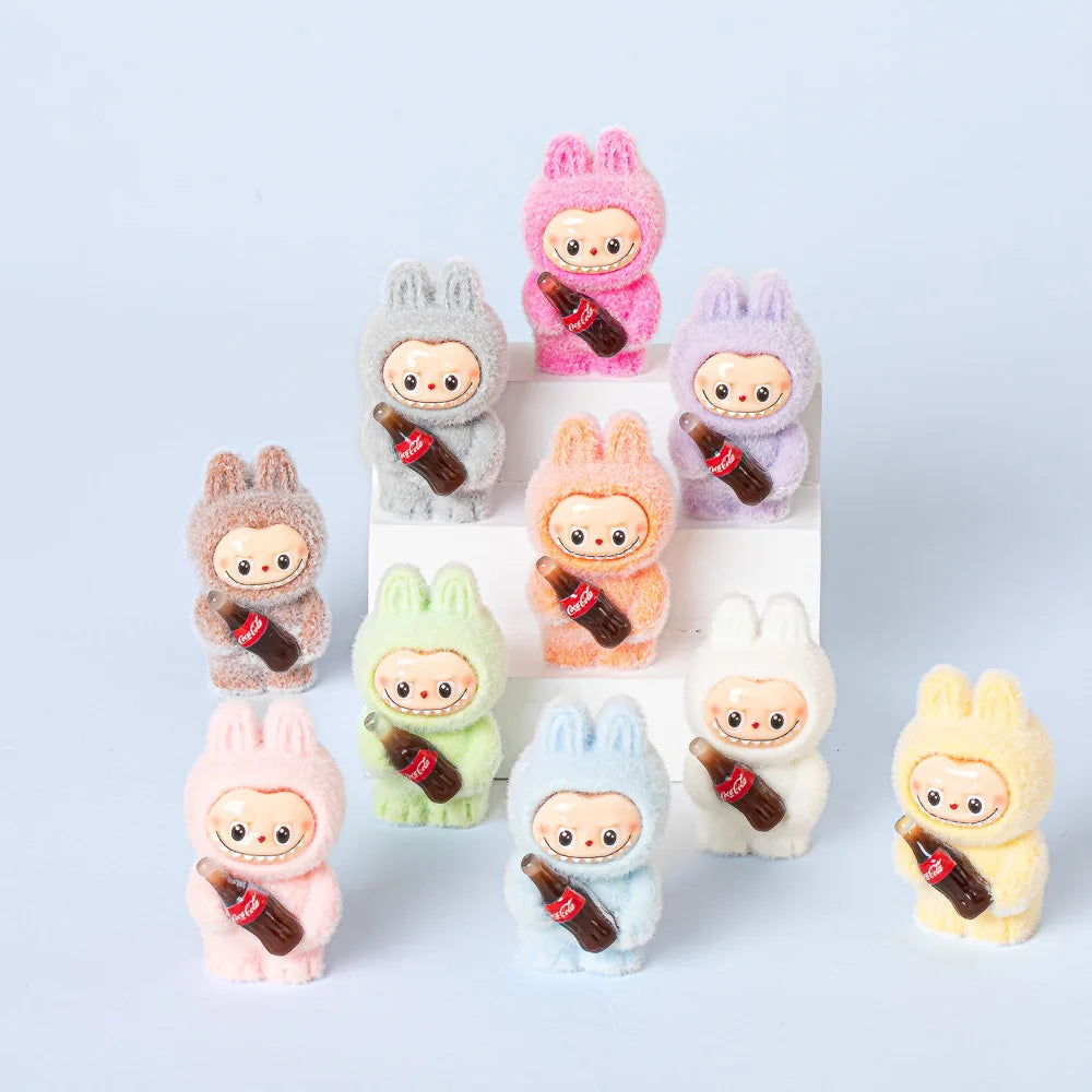 1-10pcs Lovely Lububu Coke Bottle Flocked DIY Action Figure Decorative Pendant Desktop Dolls Car Ornaments Toy Christmas Gifts