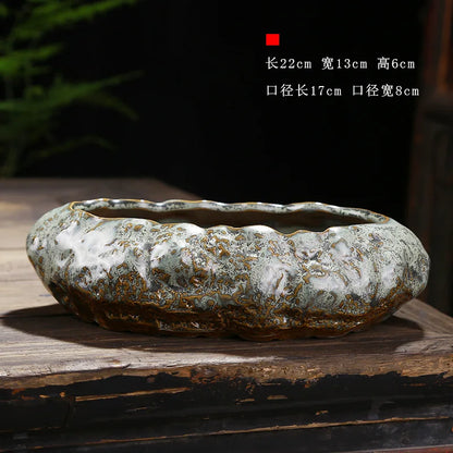 Retro ceramic small flower pot creative desktop home succulent green plant Wenzhu potted utensils Chinese garden handmade
