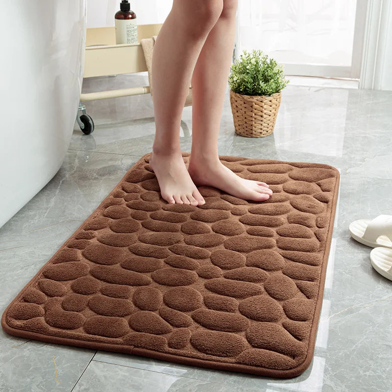 Cobblestone Embossed Home Bath Mat Bathroom Carpet Water Absorption Non-slip Memory Foam Absorbent Washable Rug Toilet Floor Mat