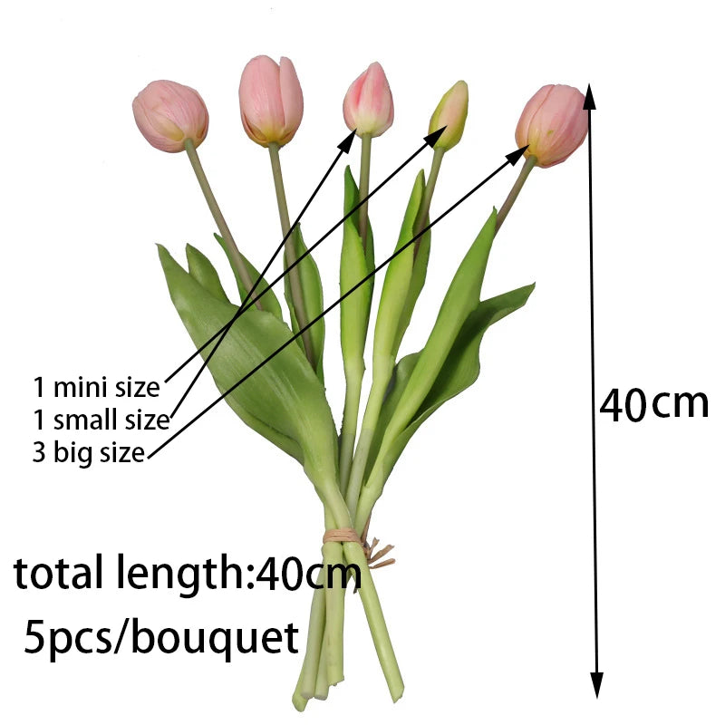 5pcs/Bouquet New Silicone Tulip Artificial Flower 40cm Real Touch Fake Plant B For Wedding Decoration Home Garen Acceeeories