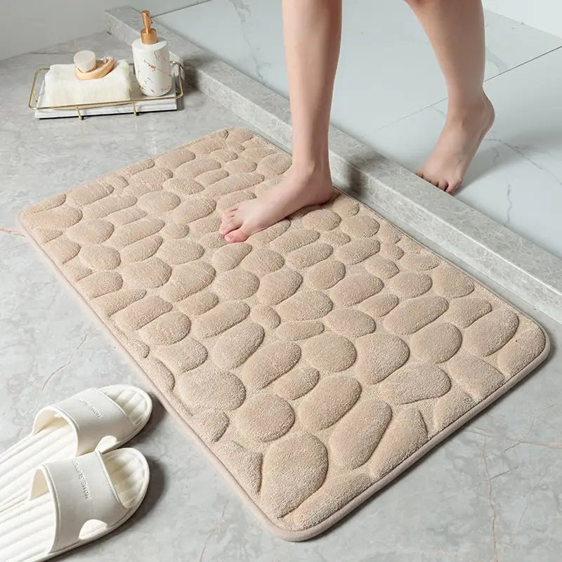 Cobblestone Embossed Home Bath Mat Bathroom Carpet Water Absorption Non-slip Memory Foam Absorbent Washable Rug Toilet Floor Mat