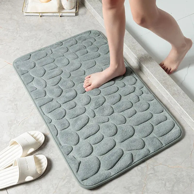 Cobblestone Embossed Home Bath Mat Bathroom Carpet Water Absorption Non-slip Memory Foam Absorbent Washable Rug Toilet Floor Mat