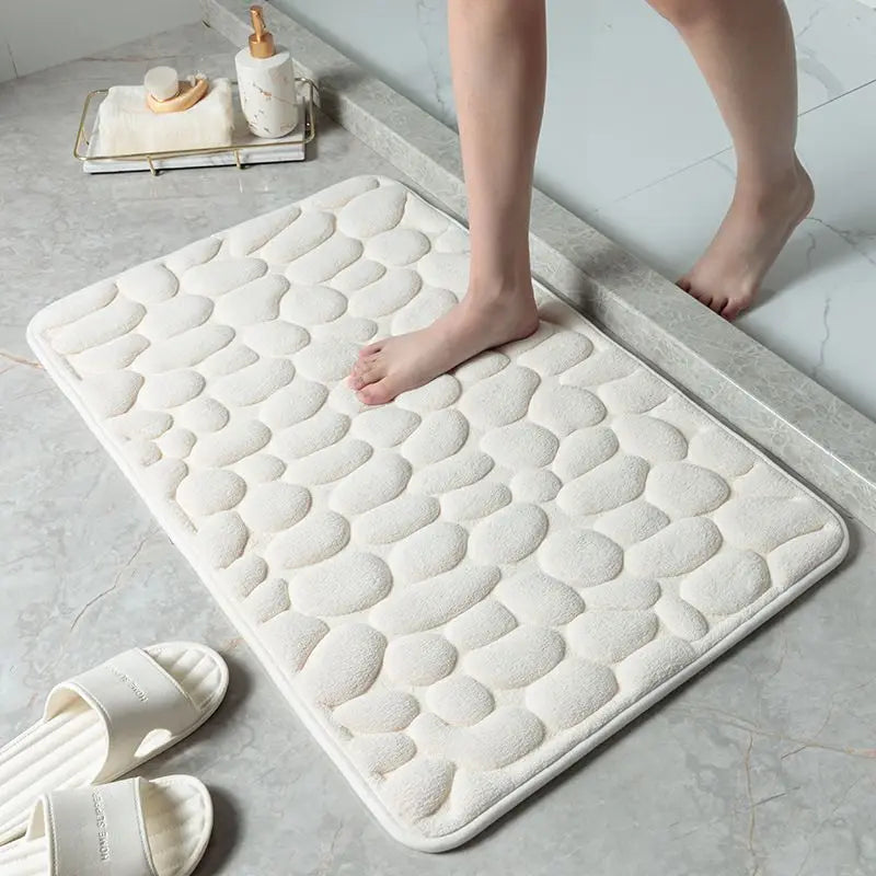 Cobblestone Embossed Home Bath Mat Bathroom Carpet Water Absorption Non-slip Memory Foam Absorbent Washable Rug Toilet Floor Mat